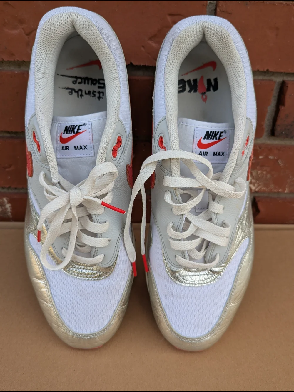Nike Air Max 1 Premium SE Hot Sauce Metallic Silver Chile Red Men's Size 11